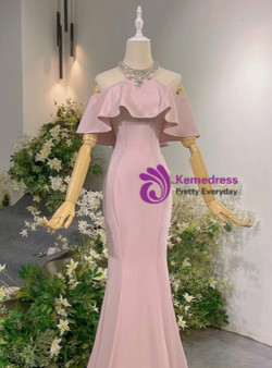 Sexy Pink Mermaid Halter Crystal Prom Dress