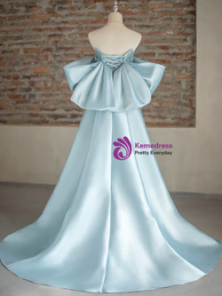 Simple Blue Satin Strapless Pleats Prom Dress Simple Blue Satin Strapless Pleats Prom Dress