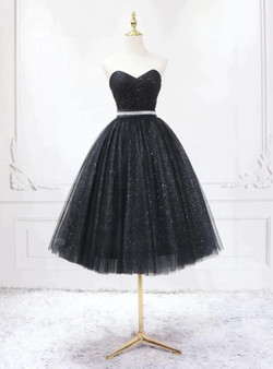 Simple Black Tulle Sequins Sweetheart Homecoming Dress