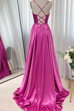 Fuchsia Satin Spaghetti Straps Prom Dress Fuchsia Satin Spaghetti Straps Prom Dress