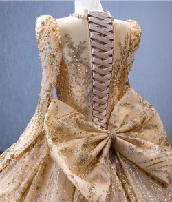 Gold Tulle Sequins Pearls V-neck Prom Dress