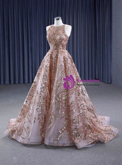 Champagne Gold Sequins Sleeveless Prom Dress
