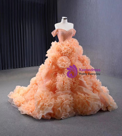 Orange Tulle Off the Shoulder 3D Flower Prom Dress
