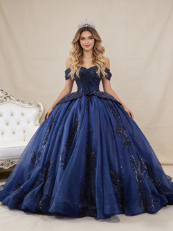 Navy Blue Ball Gown Tulle Sequins Beading Prom Dress