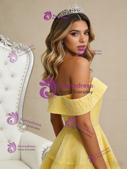 Yellow Tullle Pleats Beading Prom Dress