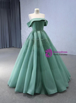 Green Tullle Strapless Pleats Beading Prom Dress