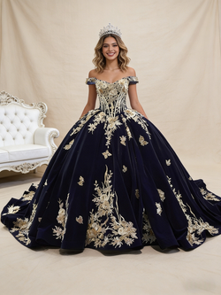 Navy Blue Velvet Off the Shoulder Appliques Beading Prom Dress