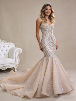 Champagne Mermaid Sequins Beading Prom Dress