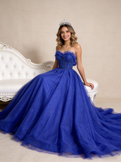 Royal Blue Beading Tulle Off the Shoulder Prom Dress