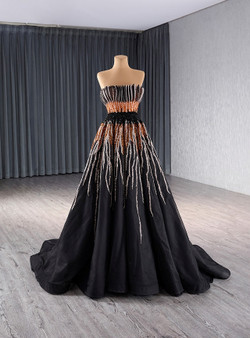 Black Tulle Strapless Pleats Beading Sequins Prom Dress
