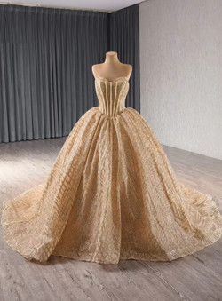 Gold Sequins Strapless Beading Prom Dress