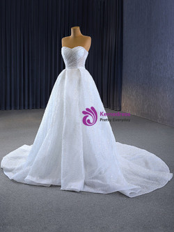 Sexy White Tulle Sweetheart Pearls Wedding Dress