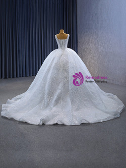 White Ball Gown Sequins Beading Wedding Dress
