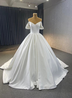White Satin Off the Shoulder Wedding Dress