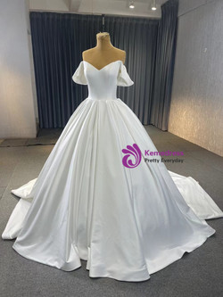 White Satin Off the Shoulder Wedding Dress