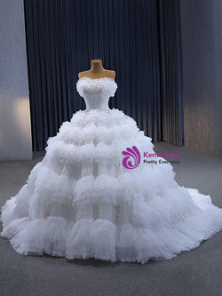 Luxury White Tulle Tiers Sequins Wedding Dress