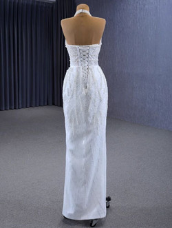 White Tulle Sequins Pearls Wedding Dress