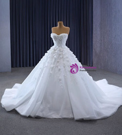 White Tulle Sweetheart 3D Flower Beading Wedding Dress