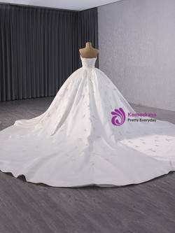 White Satin Strapless Sequins Beading Wedding Dress