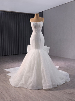 White Mermaid Sequins Strapless Wedding Dress 