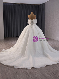 White Tulle Sequins Beading Off the Shoulder Wedding Dress