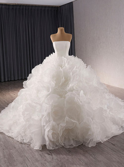 Ball Gown White Tulle 3D Flower Wedding Dress