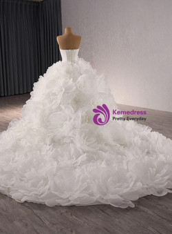 Ball Gown White Tulle 3D Flower Wedding Dress