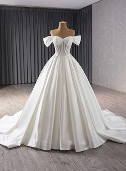 White Satin Lace Off the Shoulder Wedding Dress