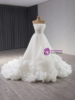 Vintage White Tulle Pleats Strapless Pleats Wedding Dress