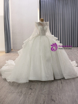 Fafion White Sequins Long Sleeve Wedding Dress