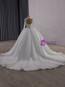 White Lace Backless Long Sleeve Wedding Dress