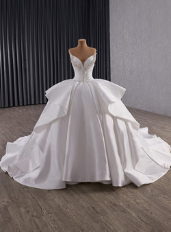 White Satin Pleats Beading Pearls Wedding Dress