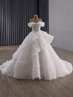 Vintage White Tulle Tiers Sequins Off the Shoulder Wedding Dress