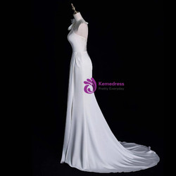 White Mermaid One Shoulder Pleats Wedding Dress