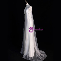 Sexy White Mermaid Tulle Crystal Wedding Dress