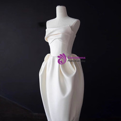 White Satin Strapless Pleats Short Wedding Dress