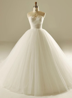 Simple White Tulle Sweetheart Pleats Wedding Dress