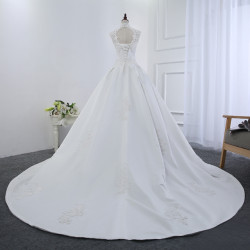 Vintage White Satin Appliques Backless Wedding Dress