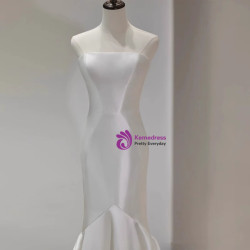 Sexy Mermaid White Satin Strapless Wedding Dress