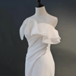 White Mermaid Pleats Wedding Dress