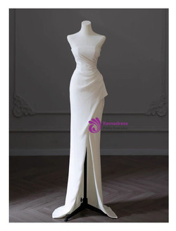 White Mermaid Strapless Pleats Wedding Dress 