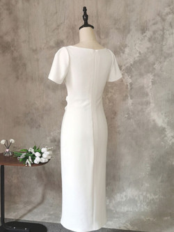 White Short Sleeve Pleats Wedding Dres