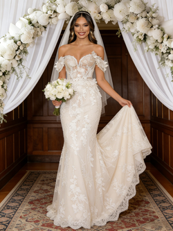 Ivory Mermaid Lace Off the Shoulder Wedding Dress