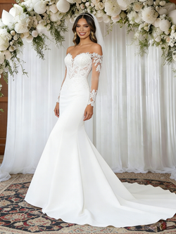 Sexy White Mermaid Long Sleeve Lace Wedding Dress