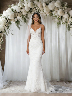 White Mermaid Lace Straps Wedding Dress