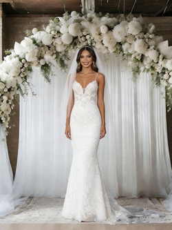 White Mermaid Lace Straps Wedding Dress