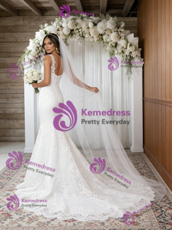White Mermaid Appliques Wedding Dress
