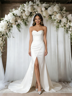 White Mermaid Strapless Split Wedding Dress