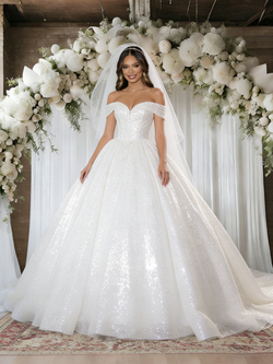 White Sequins Off the Shoulder Wedding Dress