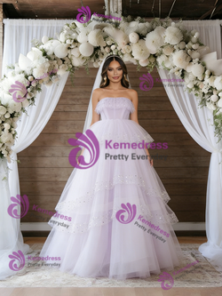 Purple Tulle Tiers Sequins Wedding Dress